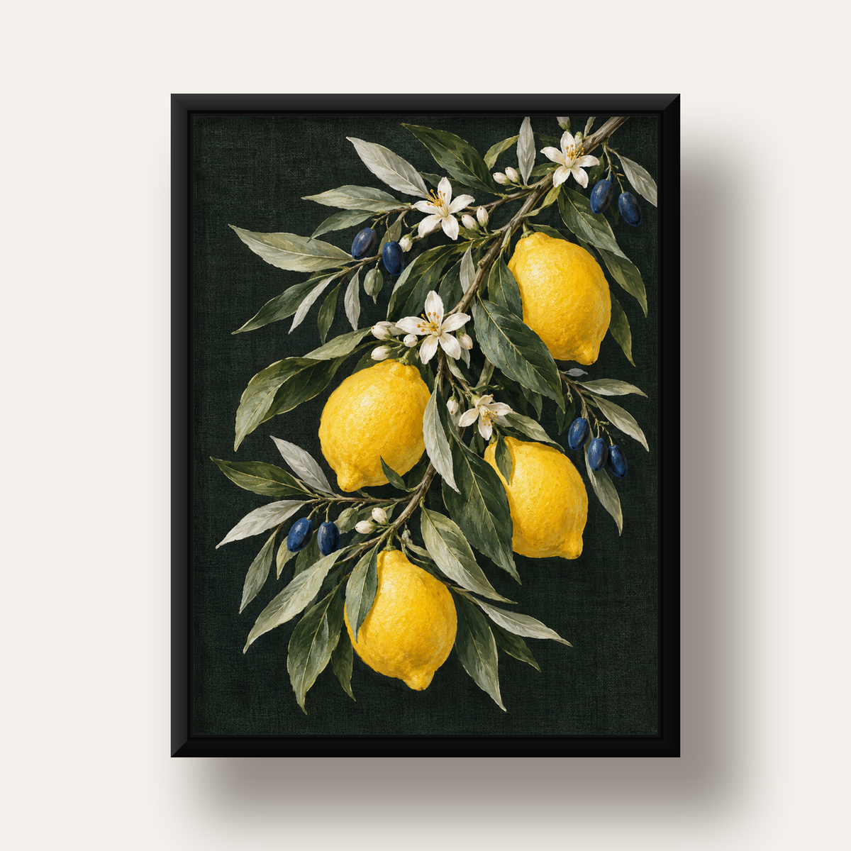 Gece Limon Bahçesi Akdeniz Botanik Poster — siyah derin çerçeveli