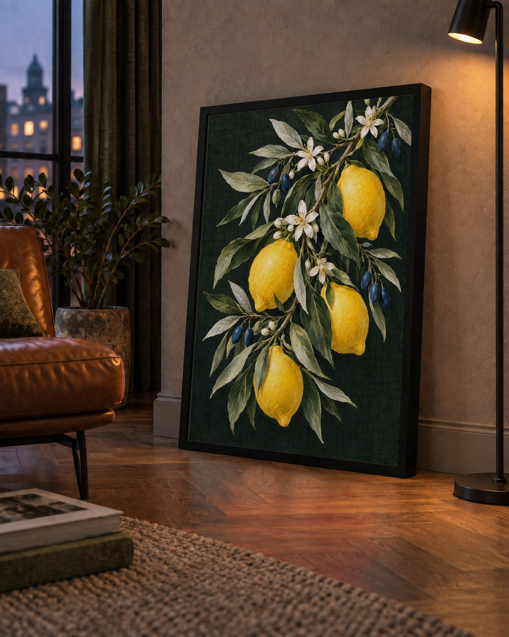 Gece Limon Bahçesi Akdeniz Botanik Poster — çerçeveli hâliyle bir ev duvarında