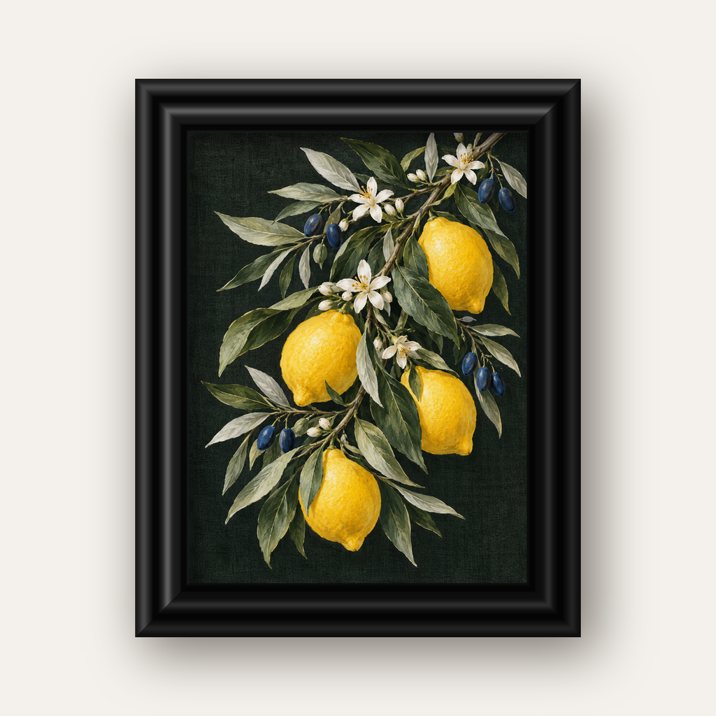Gece Limon Bahçesi Akdeniz Botanik Poster — siyah galeri çerçeveli