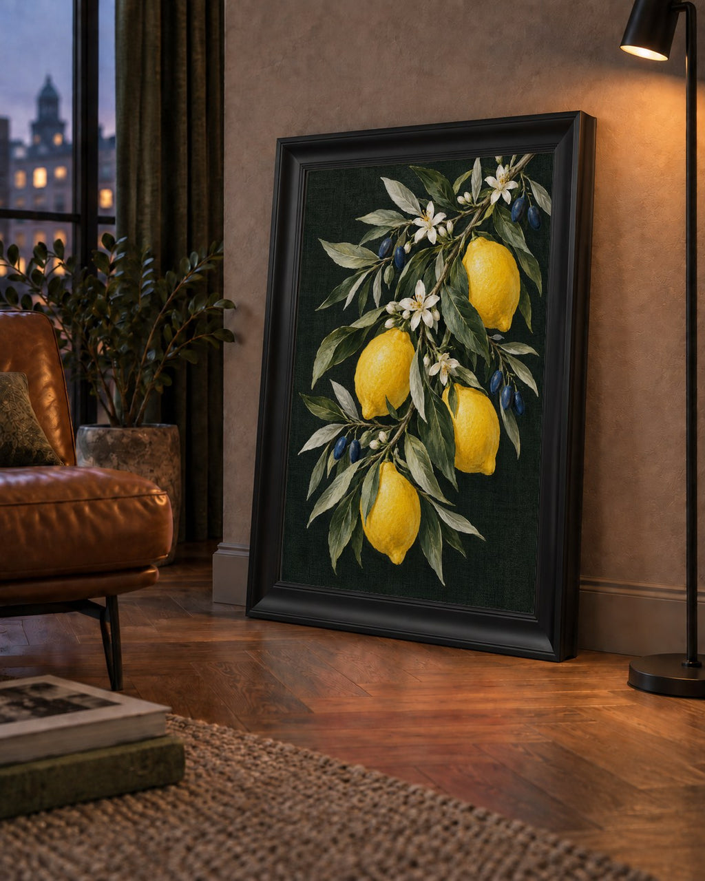 Gece Limon Bahçesi Akdeniz Botanik Poster — çerçeveli hâliyle bir ev duvarında
