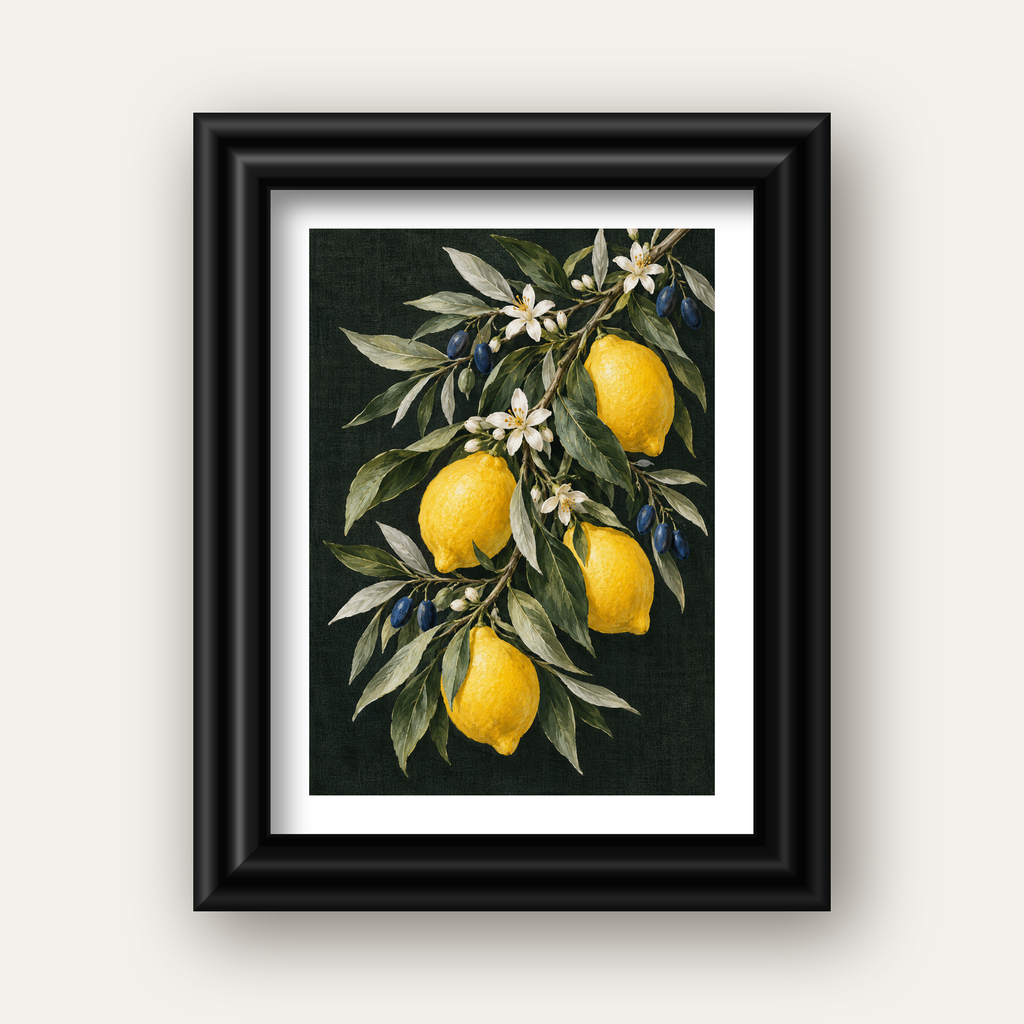 Gece Limon Bahçesi Akdeniz Botanik Poster — siyah galeri çerçeveli paspartulu