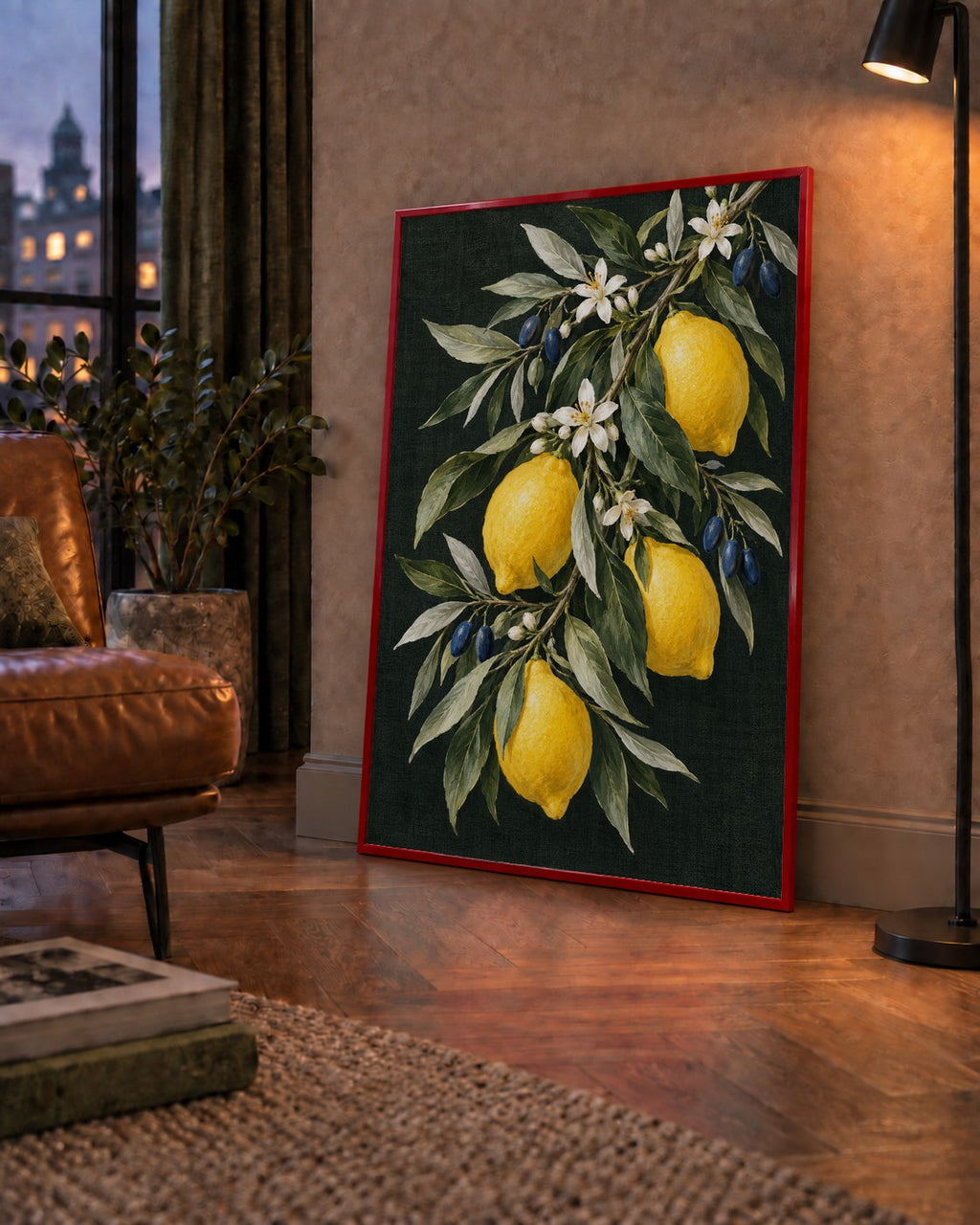 Gece Limon Bahçesi Akdeniz Botanik Poster — çerçeveli hâliyle bir ev duvarında