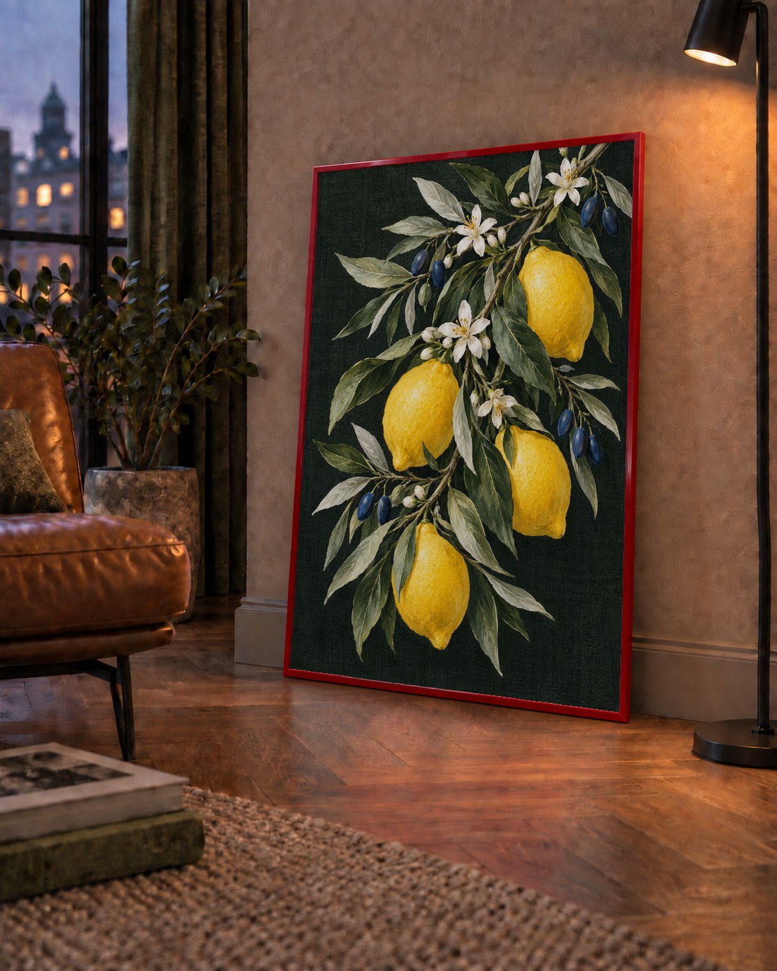 Gece Limon Bahçesi Akdeniz Botanik Poster — çerçeveli hâliyle bir ev duvarında