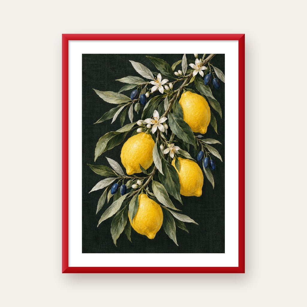 Gece Limon Bahçesi Akdeniz Botanik Poster — kırmızı çerçeveli paspartulu