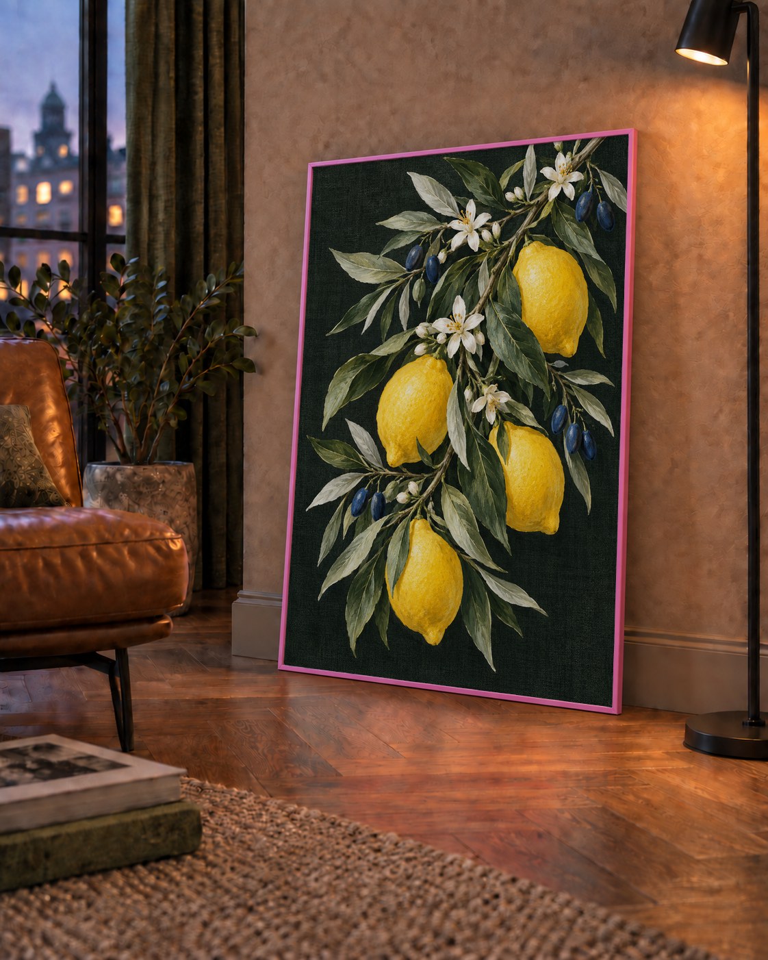 Gece Limon Bahçesi Akdeniz Botanik Poster — çerçeveli hâliyle bir ev duvarında
