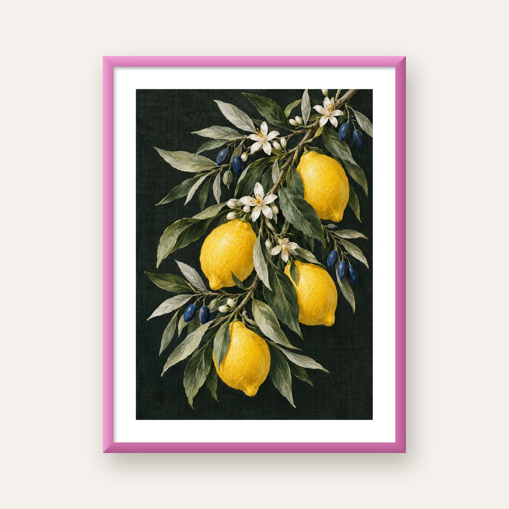 Gece Limon Bahçesi Akdeniz Botanik Poster — pembe çerçeveli paspartulu