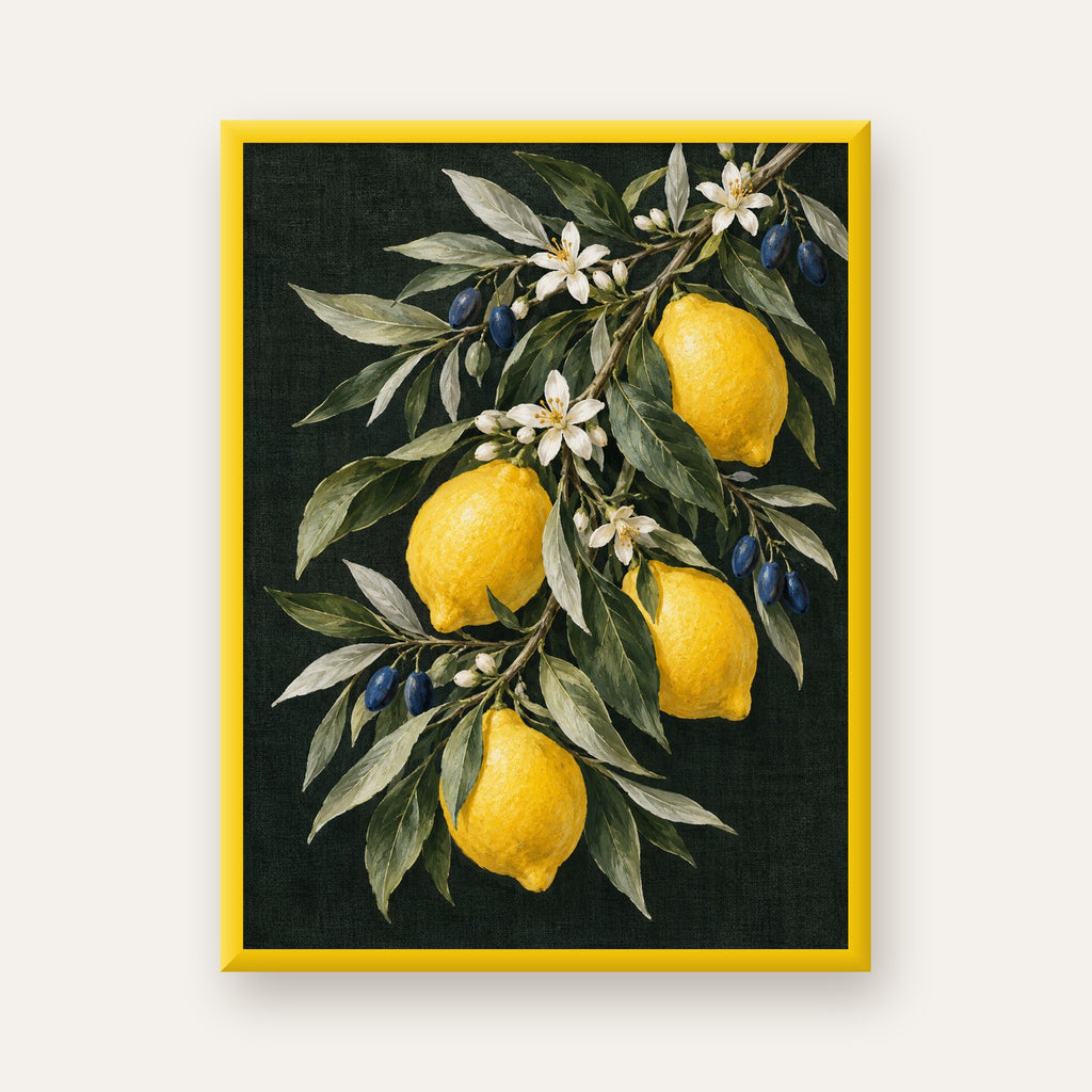 Gece Limon Bahçesi Akdeniz Botanik Poster — sarı çerçeveli