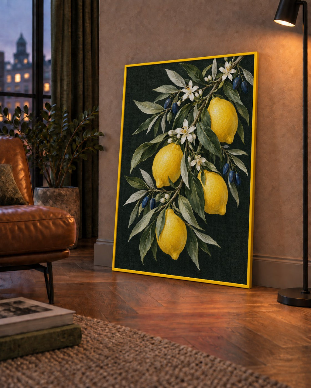 Gece Limon Bahçesi Akdeniz Botanik Poster — çerçeveli hâliyle bir ev duvarında