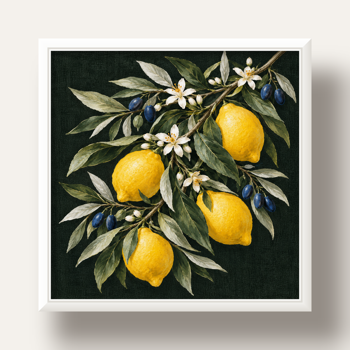 Gece Limon Bahçesi Akdeniz Botanik Poster — beyaz derin çerçeveli