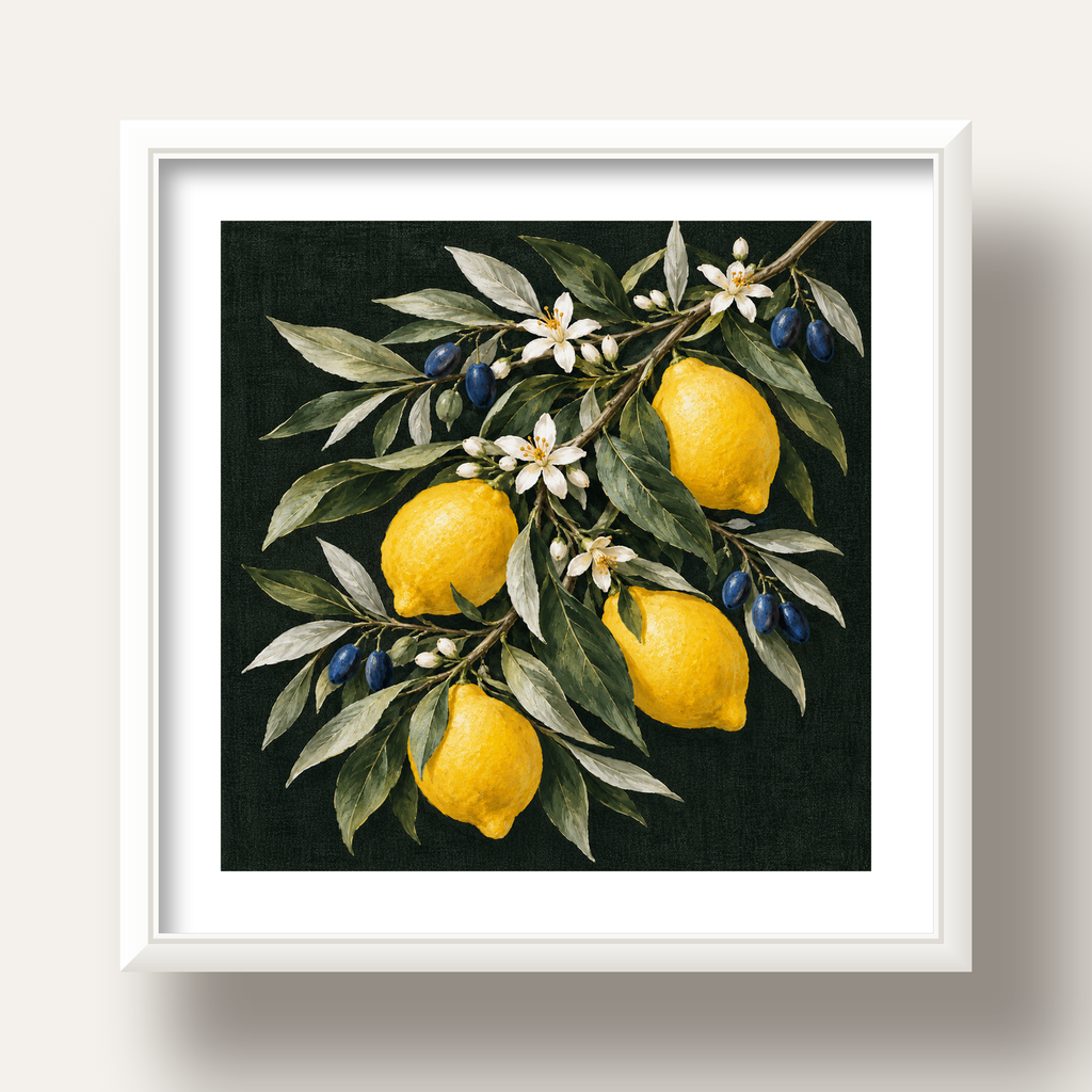 Gece Limon Bahçesi Akdeniz Botanik Poster — beyaz derin çerçeveli paspartulu