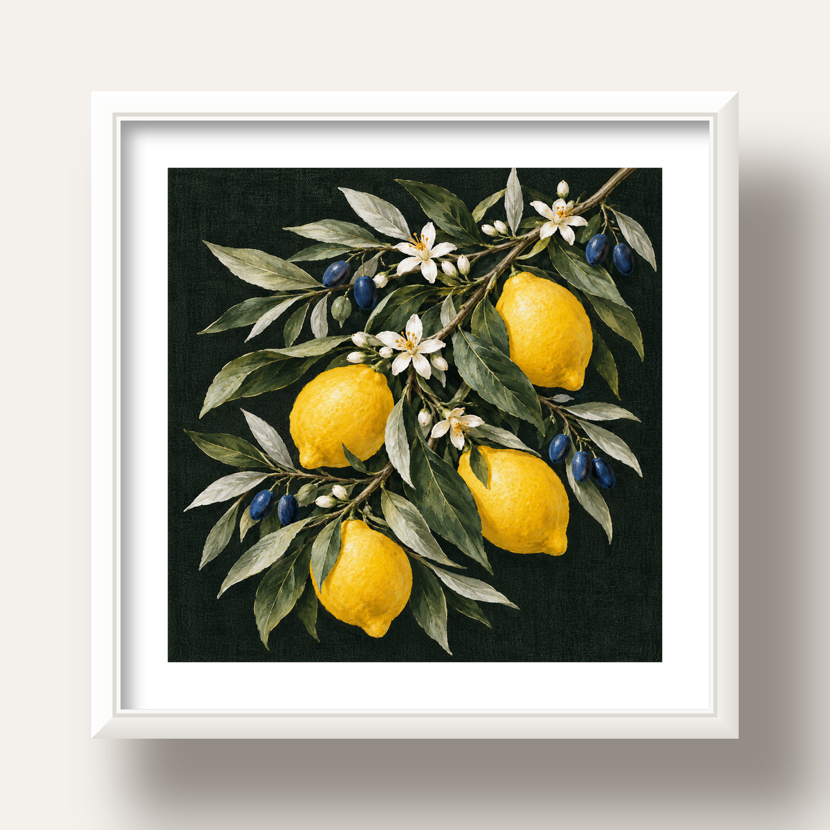 Gece Limon Bahçesi Akdeniz Botanik Poster — beyaz derin çerçeveli paspartulu