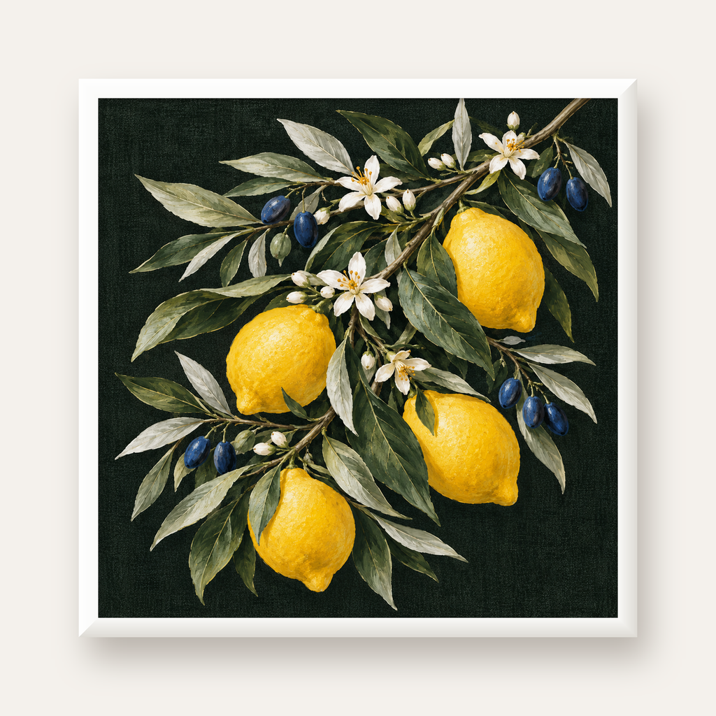 Gece Limon Bahçesi Akdeniz Botanik Poster — beyaz çerçeveli kare poster