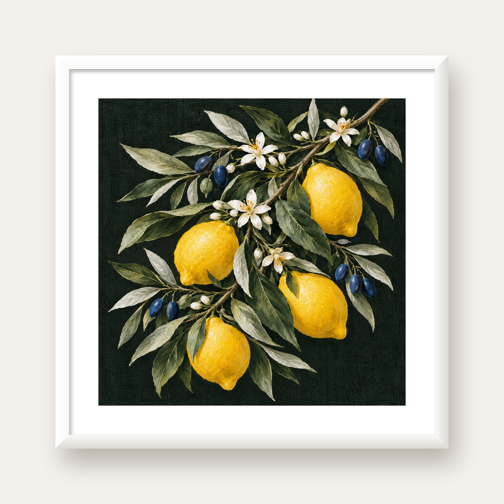 Gece Limon Bahçesi Akdeniz Botanik Poster — beyaz çerçeveli kare poster