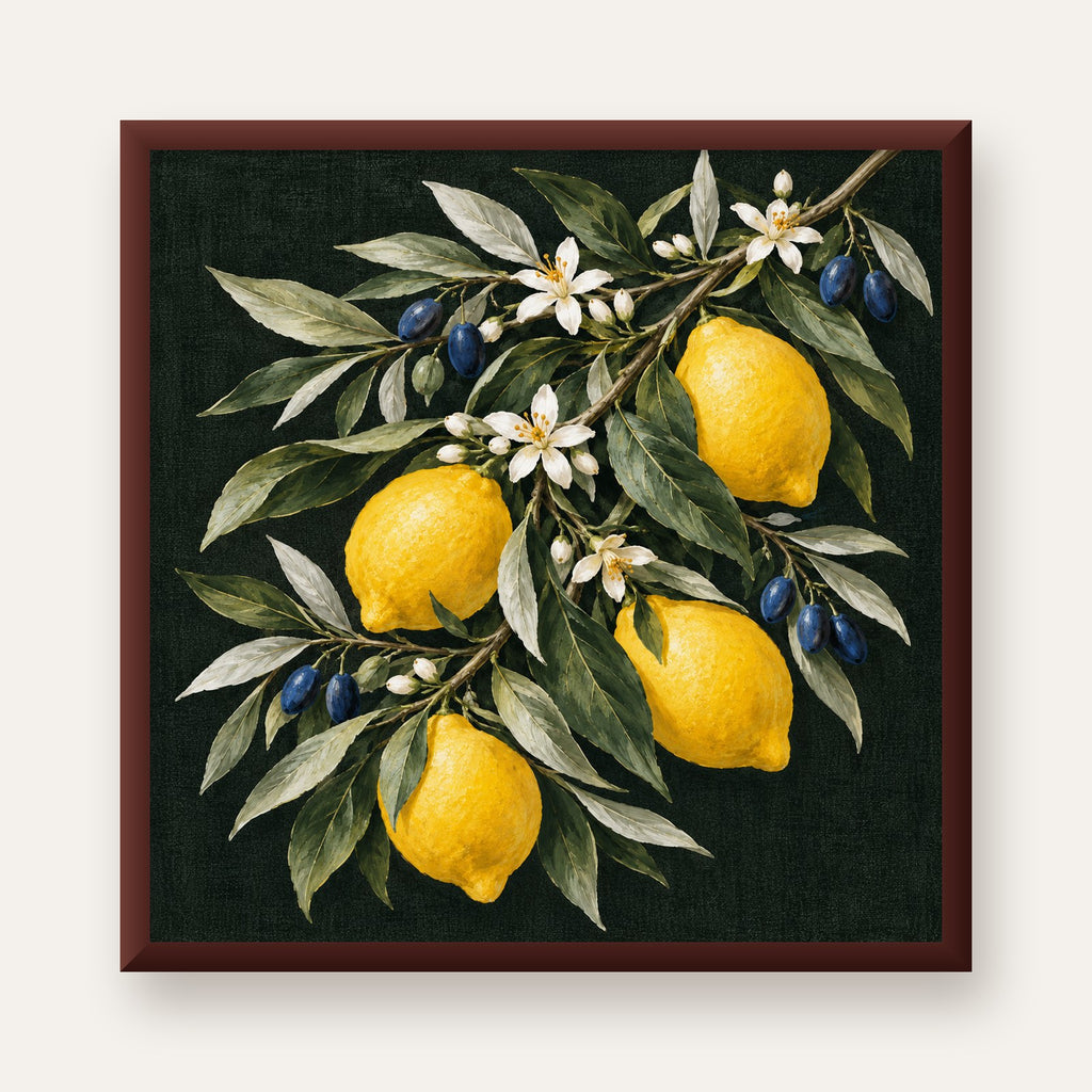 Gece Limon Bahçesi Akdeniz Botanik Poster — ceviz çerçeveli