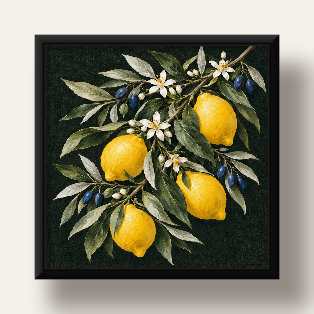 Gece Limon Bahçesi Akdeniz Botanik Poster — siyah derin çerçeveli