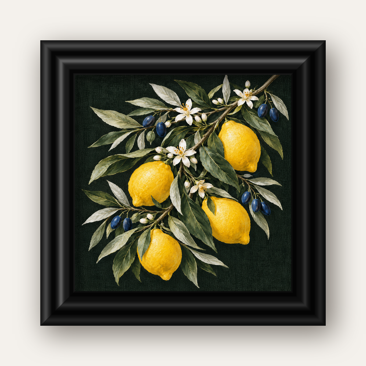 Gece Limon Bahçesi Akdeniz Botanik Poster — siyah galeri çerçeveli