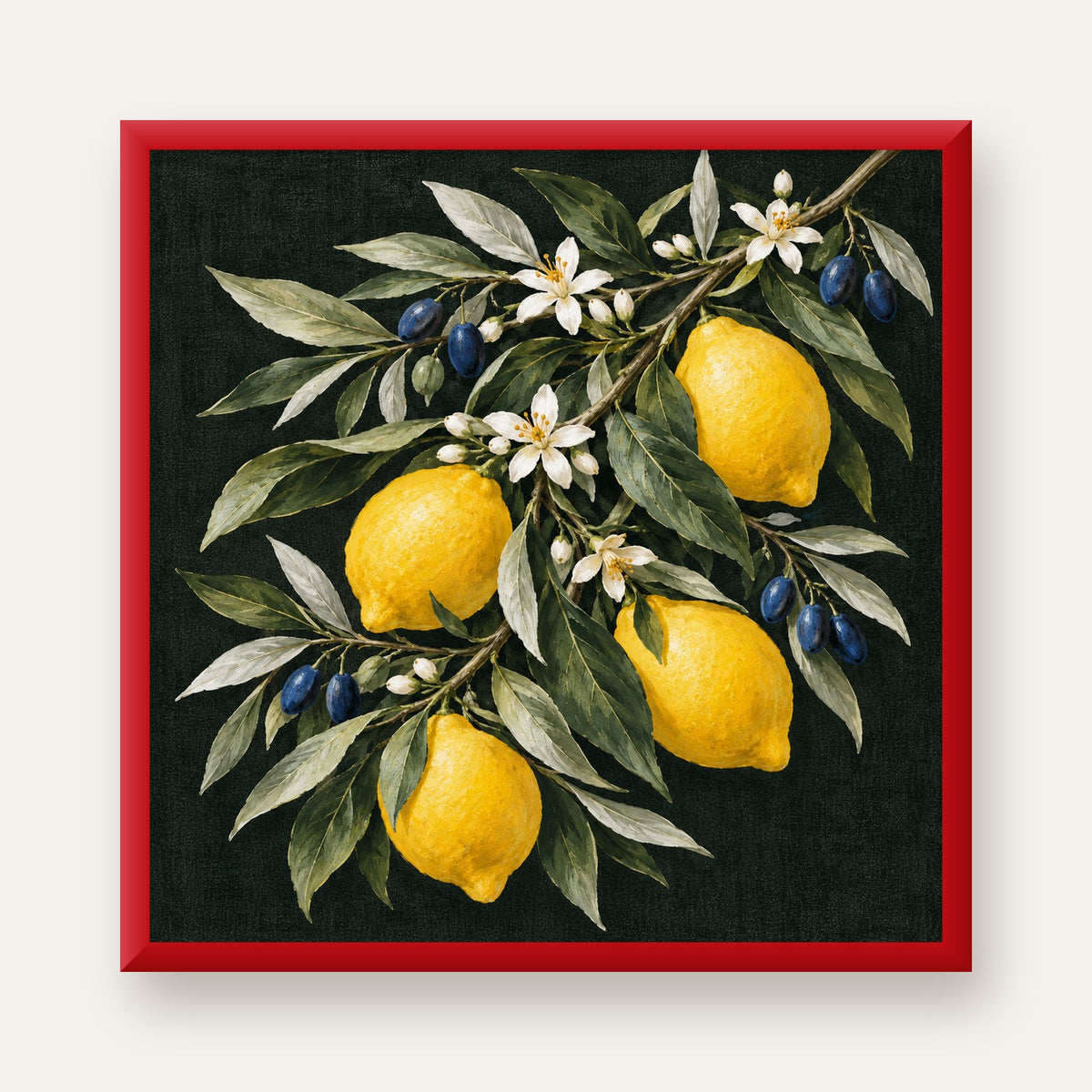 Gece Limon Bahçesi Akdeniz Botanik Poster — kırmızı çerçeveli