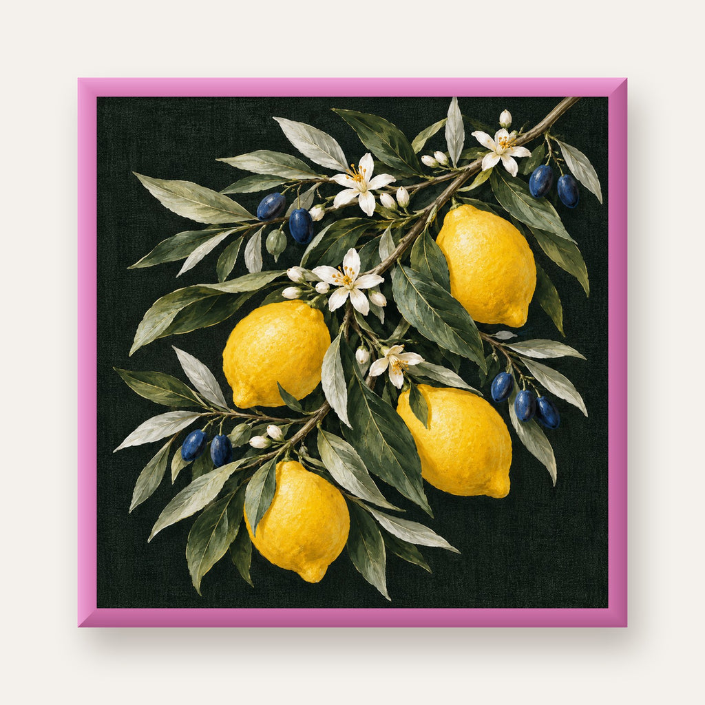 Gece Limon Bahçesi Akdeniz Botanik Poster — pembe çerçeveli