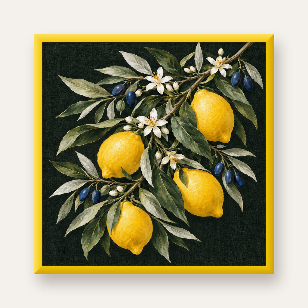 Gece Limon Bahçesi Akdeniz Botanik Poster — sarı çerçeveli
