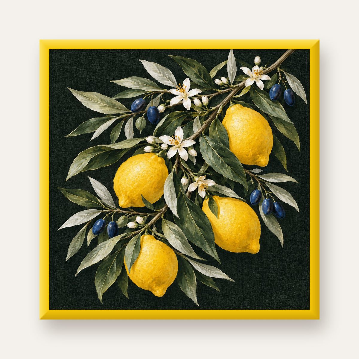 Gece Limon Bahçesi Akdeniz Botanik Poster — sarı çerçeveli
