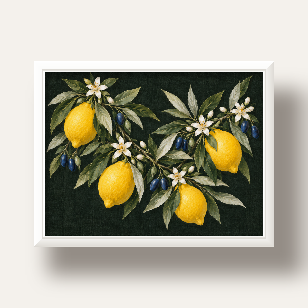Gece Limon Bahçesi Akdeniz Botanik Poster — beyaz derin çerçeveli