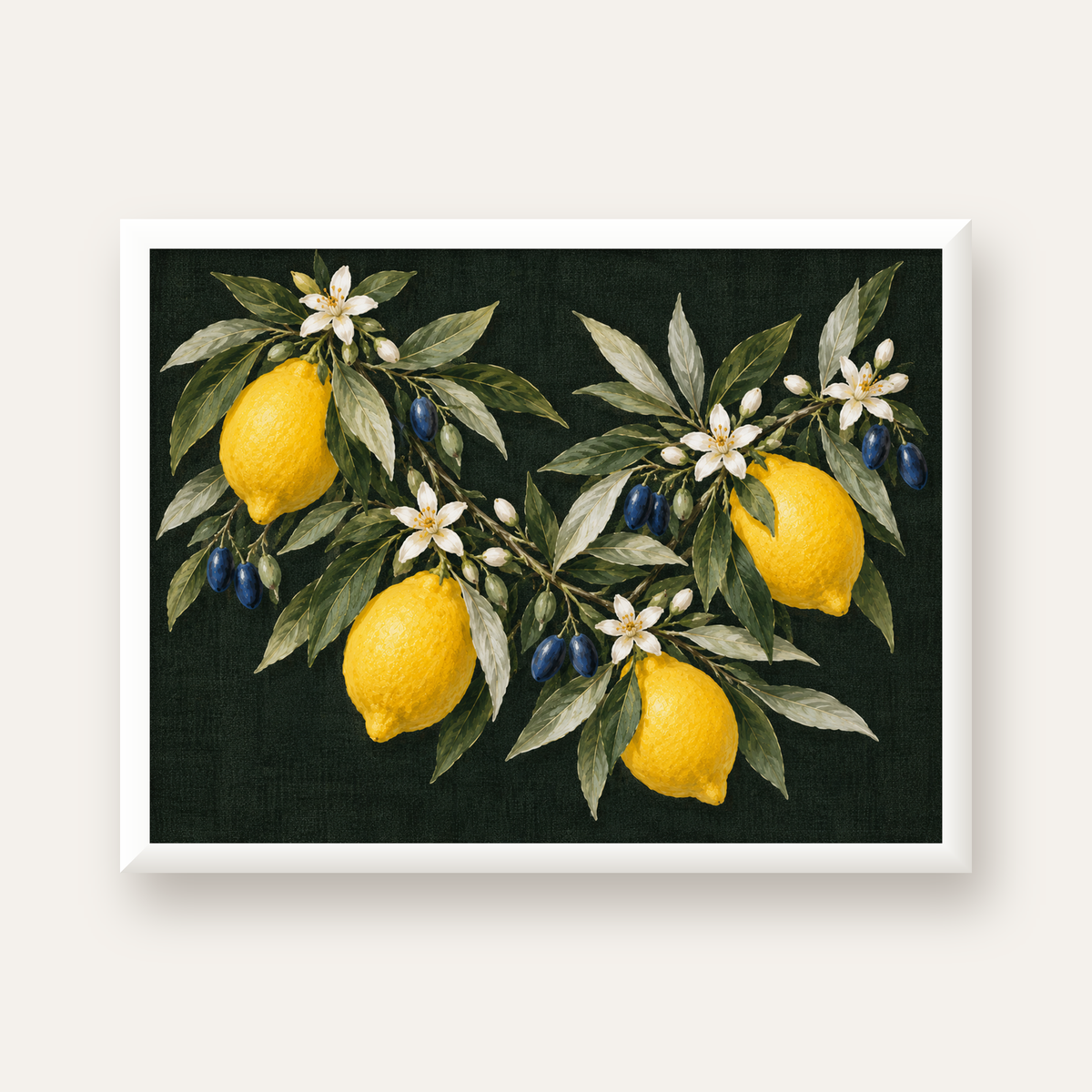 Gece Limon Bahçesi Akdeniz Botanik Poster — beyaz çerçeveli yatay poster