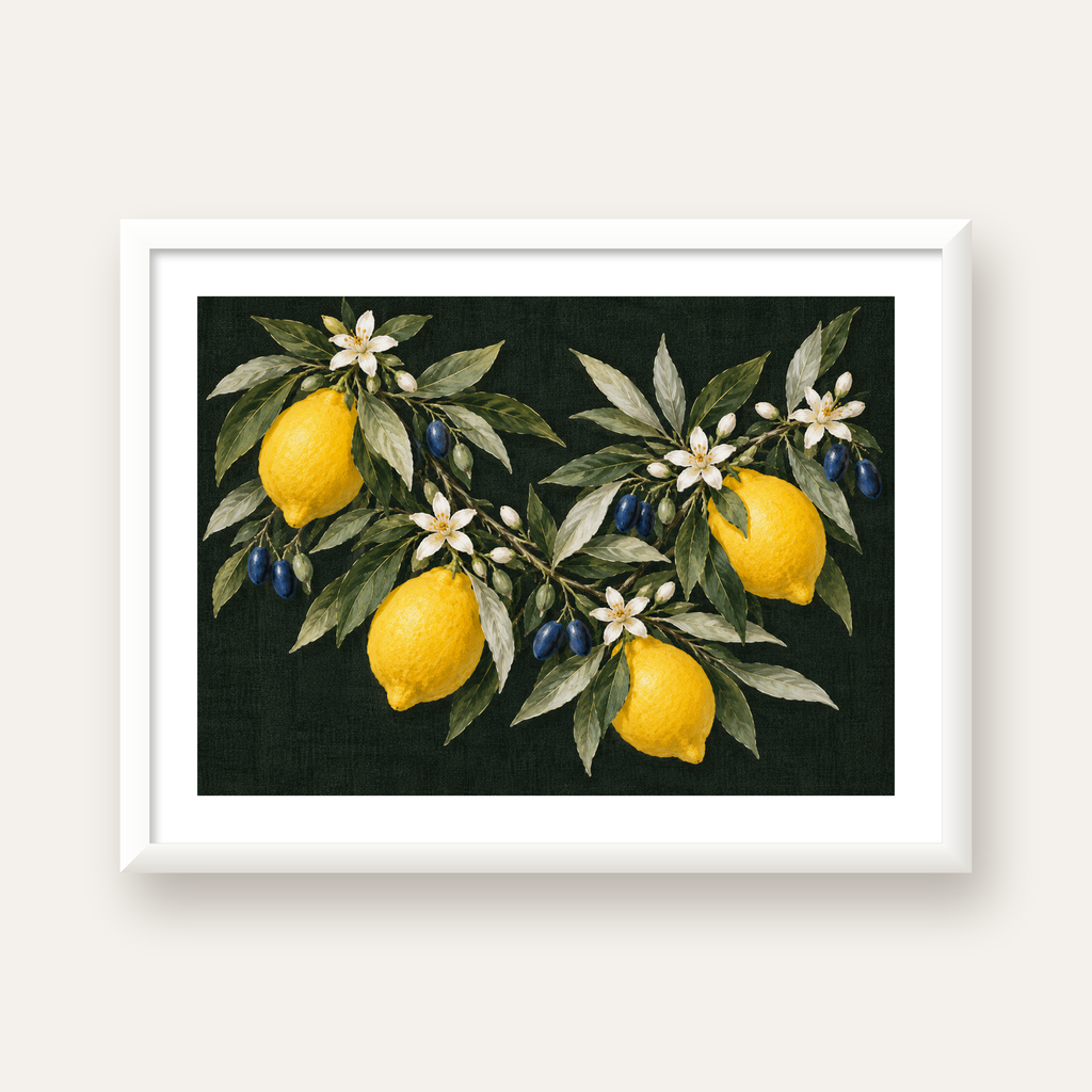 Gece Limon Bahçesi Akdeniz Botanik Poster — beyaz çerçeveli yatay poster