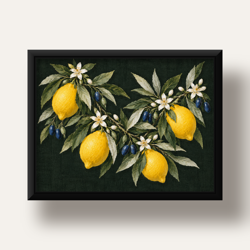 Gece Limon Bahçesi Akdeniz Botanik Poster — siyah derin çerçeveli