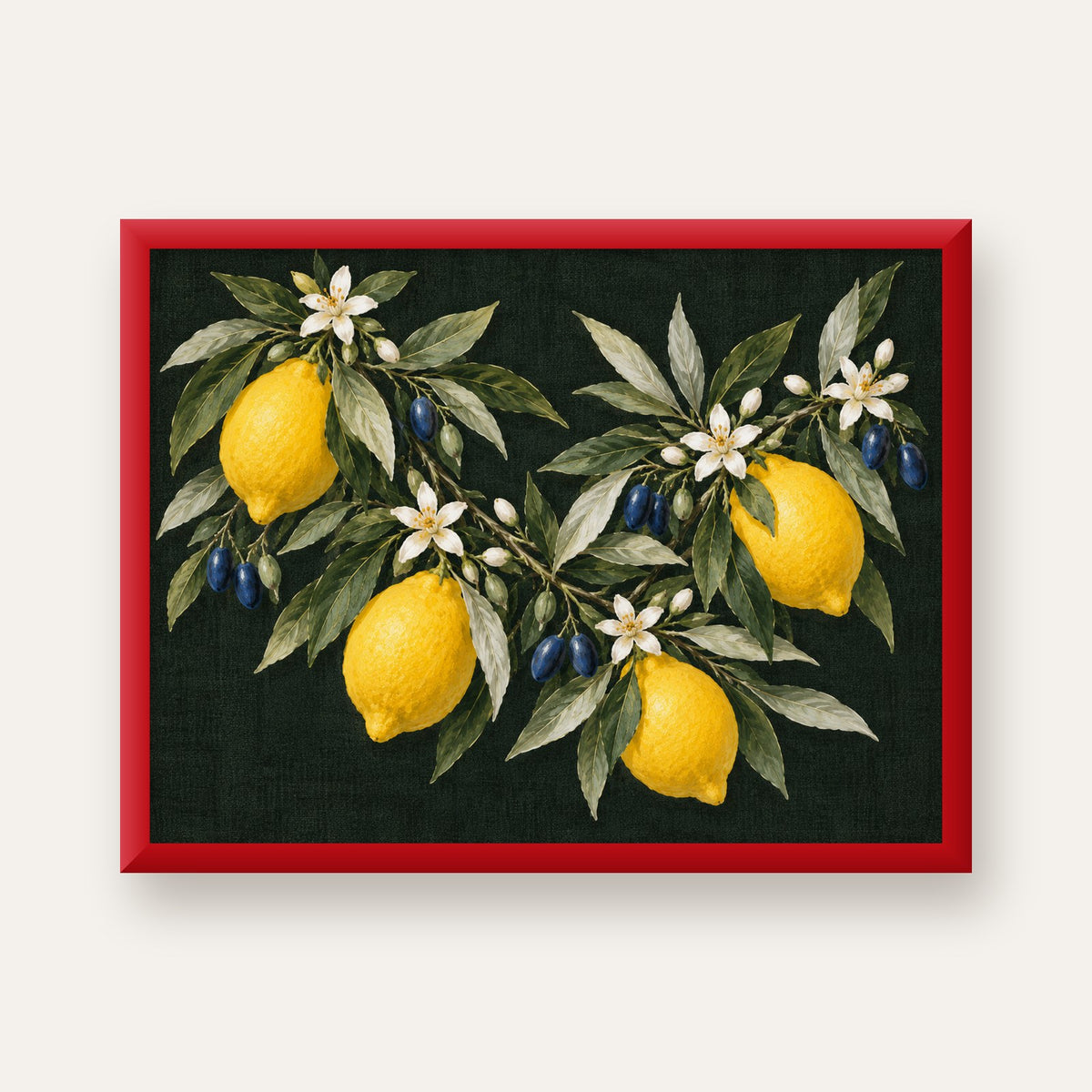 Gece Limon Bahçesi Akdeniz Botanik Poster — kırmızı çerçeveli