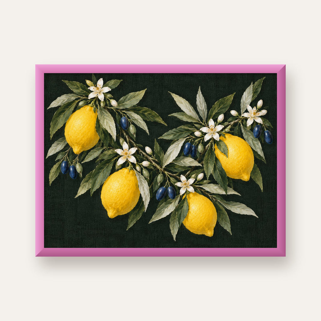 Gece Limon Bahçesi Akdeniz Botanik Poster — pembe çerçeveli