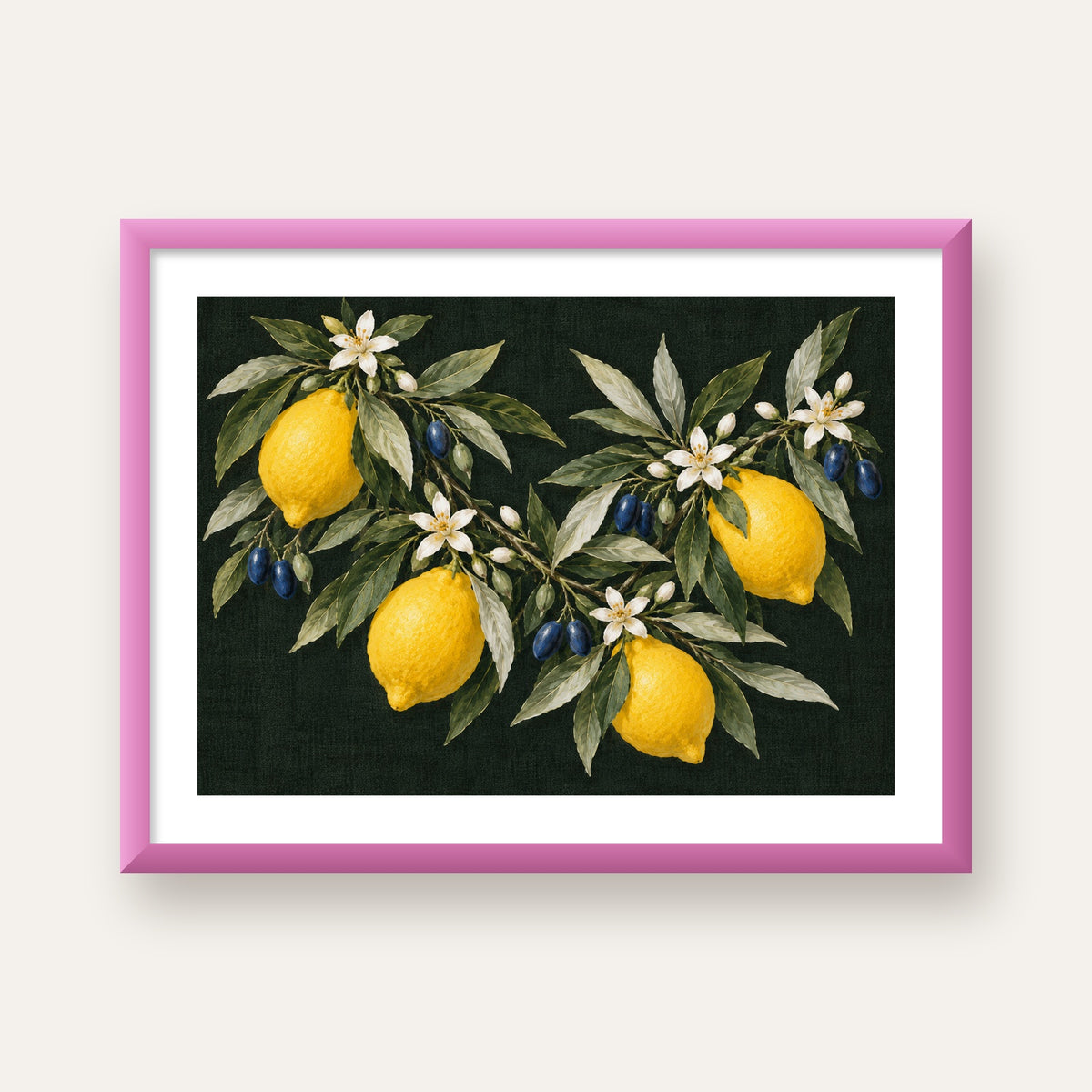 Gece Limon Bahçesi Akdeniz Botanik Poster — pembe çerçeveli paspartulu