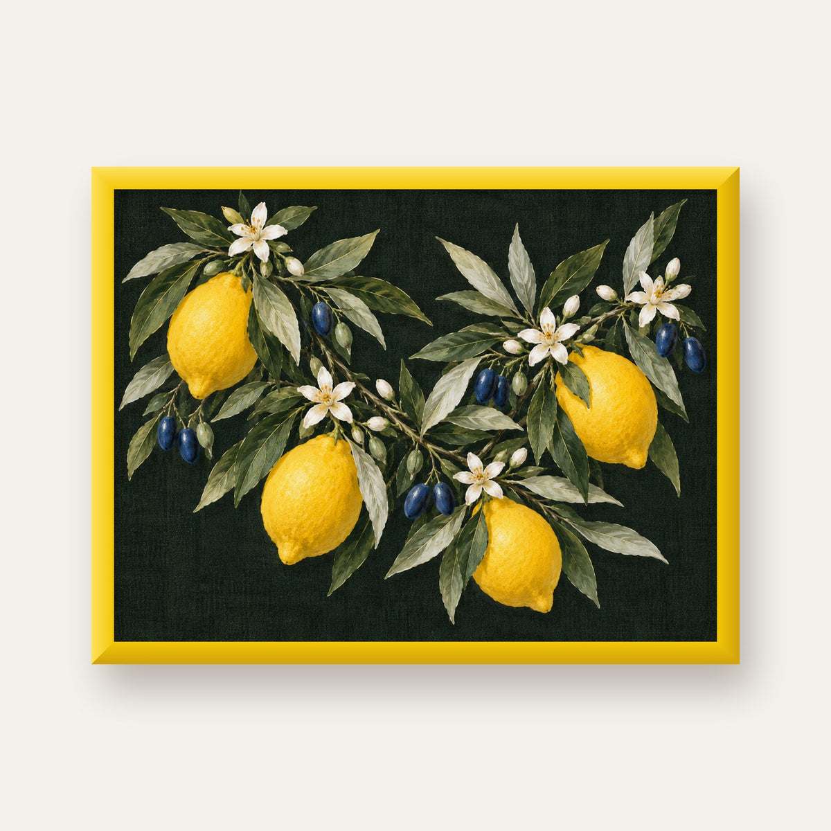 Gece Limon Bahçesi Akdeniz Botanik Poster — sarı çerçeveli