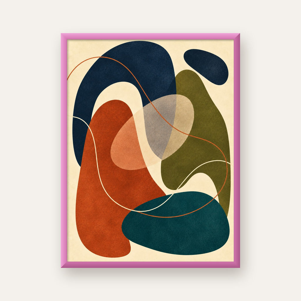 Soyut Renkli Organik Formlar – Modern Dijital Poster — pembe çerçeveli