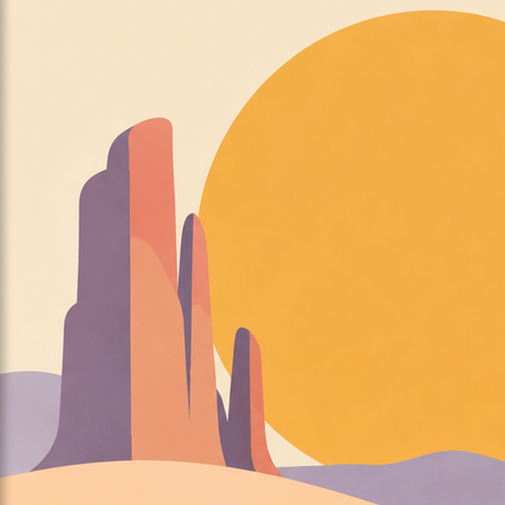 Soyut Çöl Manzarası – Minimalist Turuncu Güneş Poster — baskının yakın çekimi, kâğıt dokusu ve renk detayı