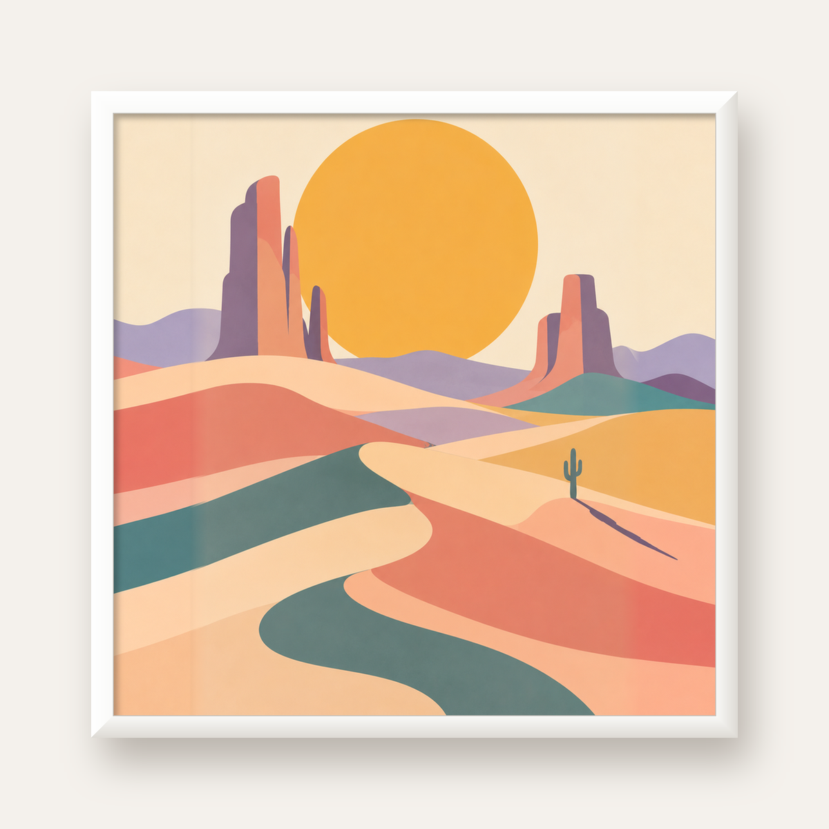 Geometrik Çöl Manzarası — beyaz çerçeveli kare poster