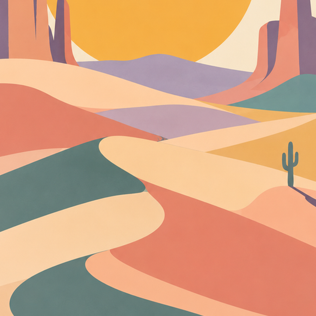 Soyut Çöl Manzarası – Minimalist Turuncu Güneş Poster — baskının yakın çekimi, kâğıt dokusu ve renk detayı