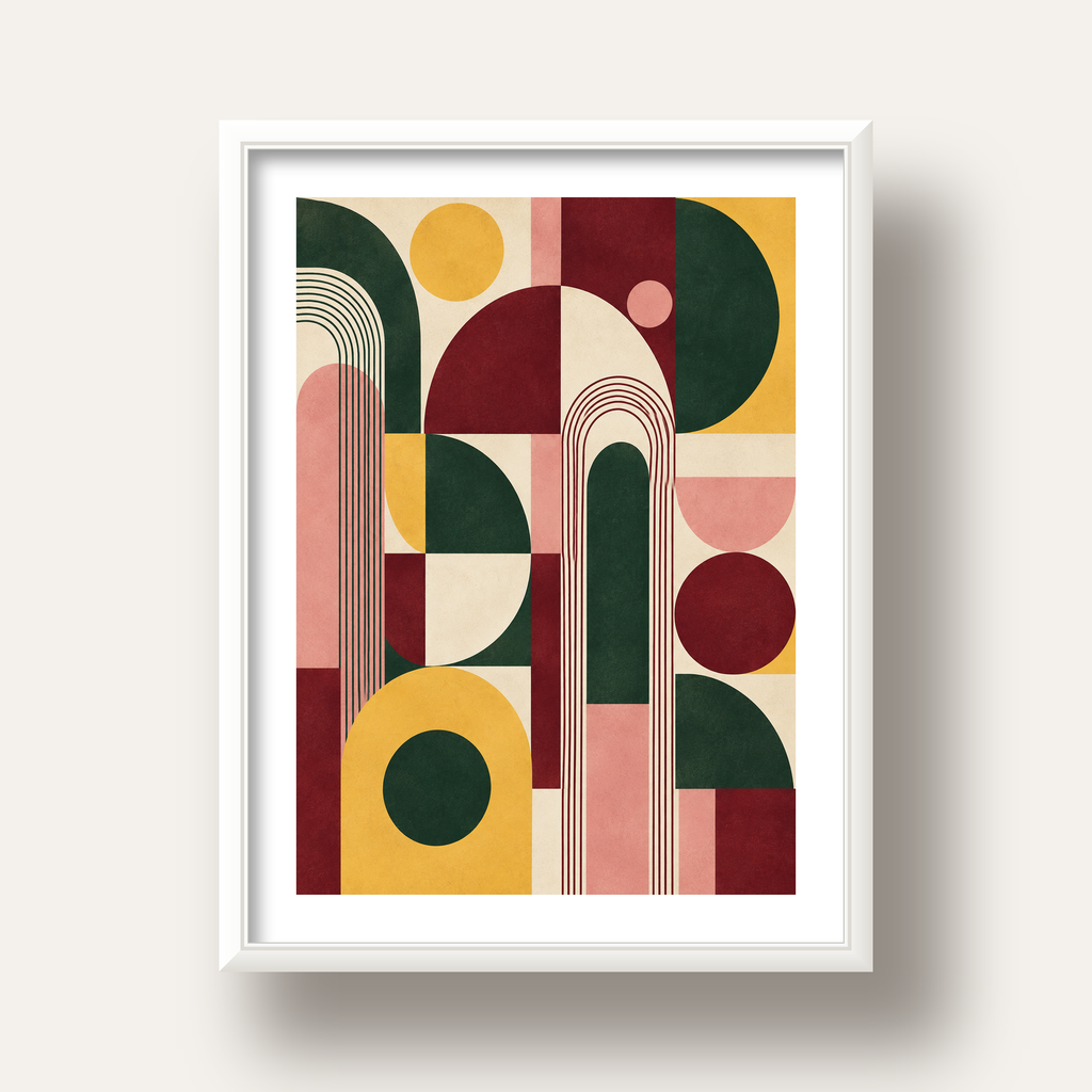 Modern Soyut Geometrik Poster – Minimal & Şık Duvar Dekoru — beyaz derin çerçeveli paspartulu