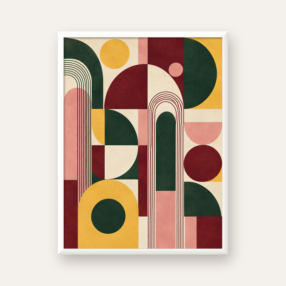 Modern Soyut Geometrik Poster – Minimal & Şık Duvar Dekoru — beyaz çerçeveli dikey poster