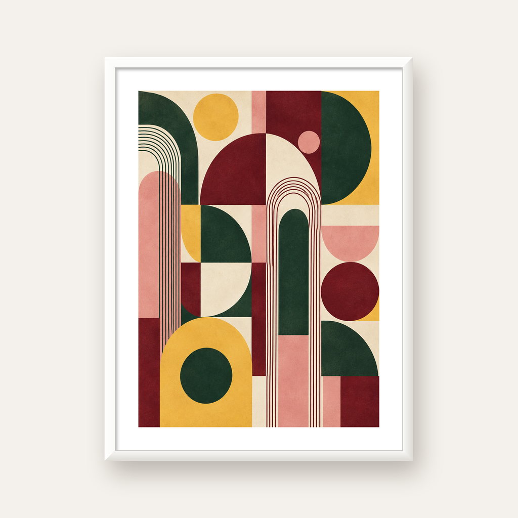 Modern Soyut Geometrik Poster – Minimal & Şık Duvar Dekoru — beyaz çerçeveli dikey poster