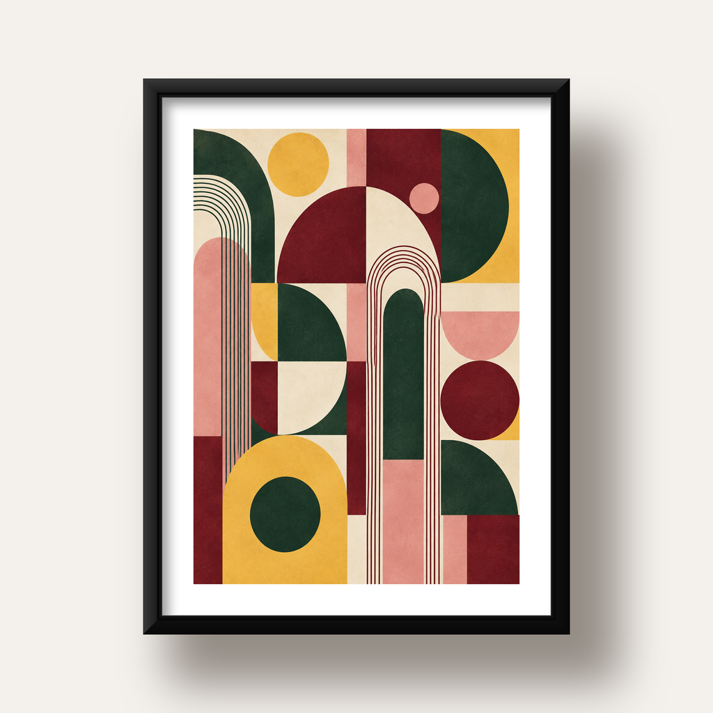 Modern Soyut Geometrik Poster – Minimal & Şık Duvar Dekoru — siyah derin çerçeveli paspartulu
