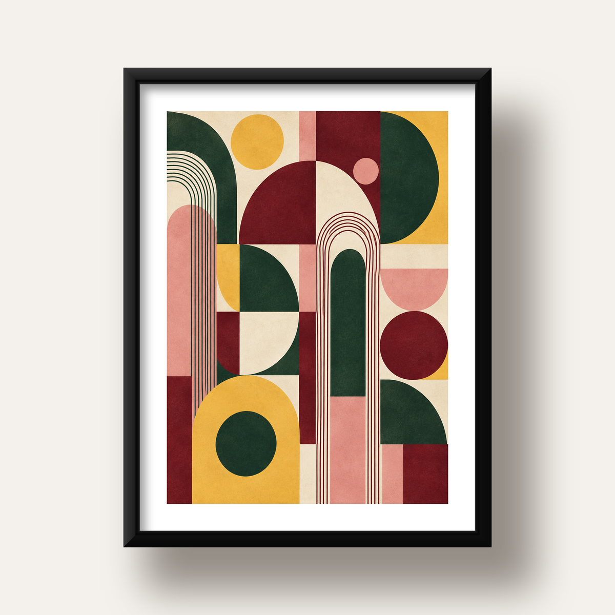 Modern Soyut Geometrik Poster – Minimal & Şık Duvar Dekoru — siyah derin çerçeveli paspartulu