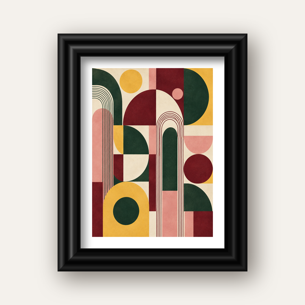 Modern Soyut Geometrik Poster – Minimal & Şık Duvar Dekoru — siyah galeri çerçeveli paspartulu