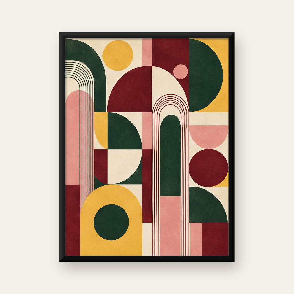 Modern Soyut Geometrik Poster – Minimal & Şık Duvar Dekoru — Dikey baskı, düz siyah çerçeveli duvar posteri