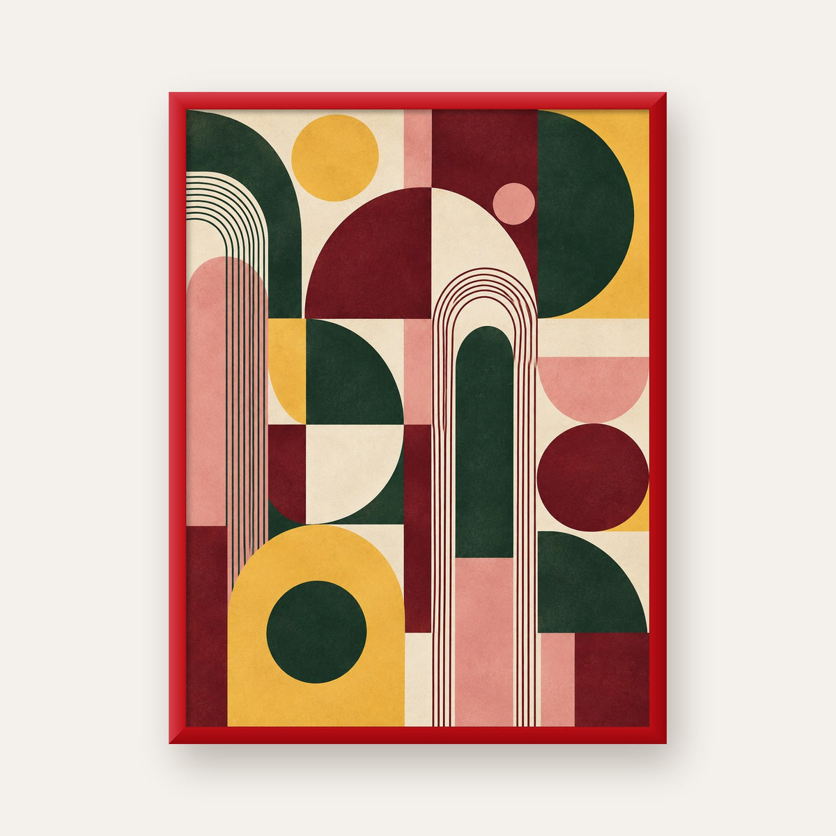 Modern Soyut Geometrik Poster – Minimal & Şık Duvar Dekoru — kırmızı çerçeveli