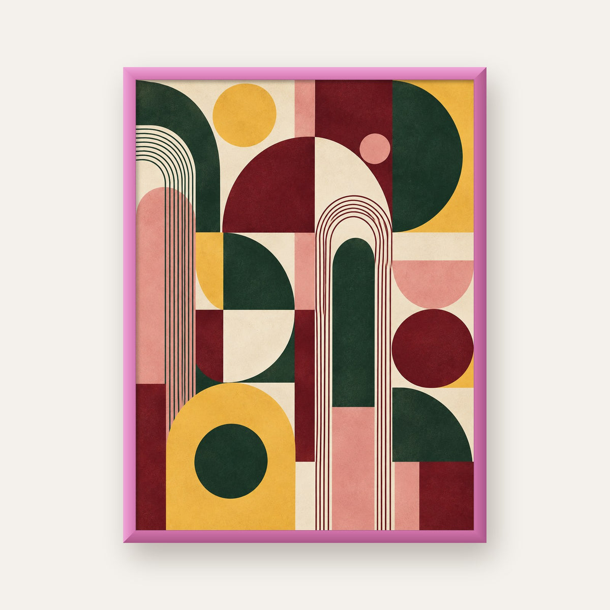 Modern Soyut Geometrik Poster – Minimal & Şık Duvar Dekoru — pembe çerçeveli