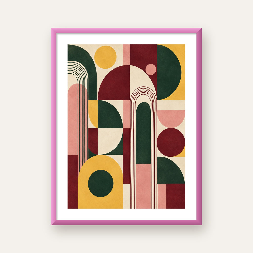 Modern Soyut Geometrik Poster – Minimal & Şık Duvar Dekoru — pembe çerçeveli paspartulu