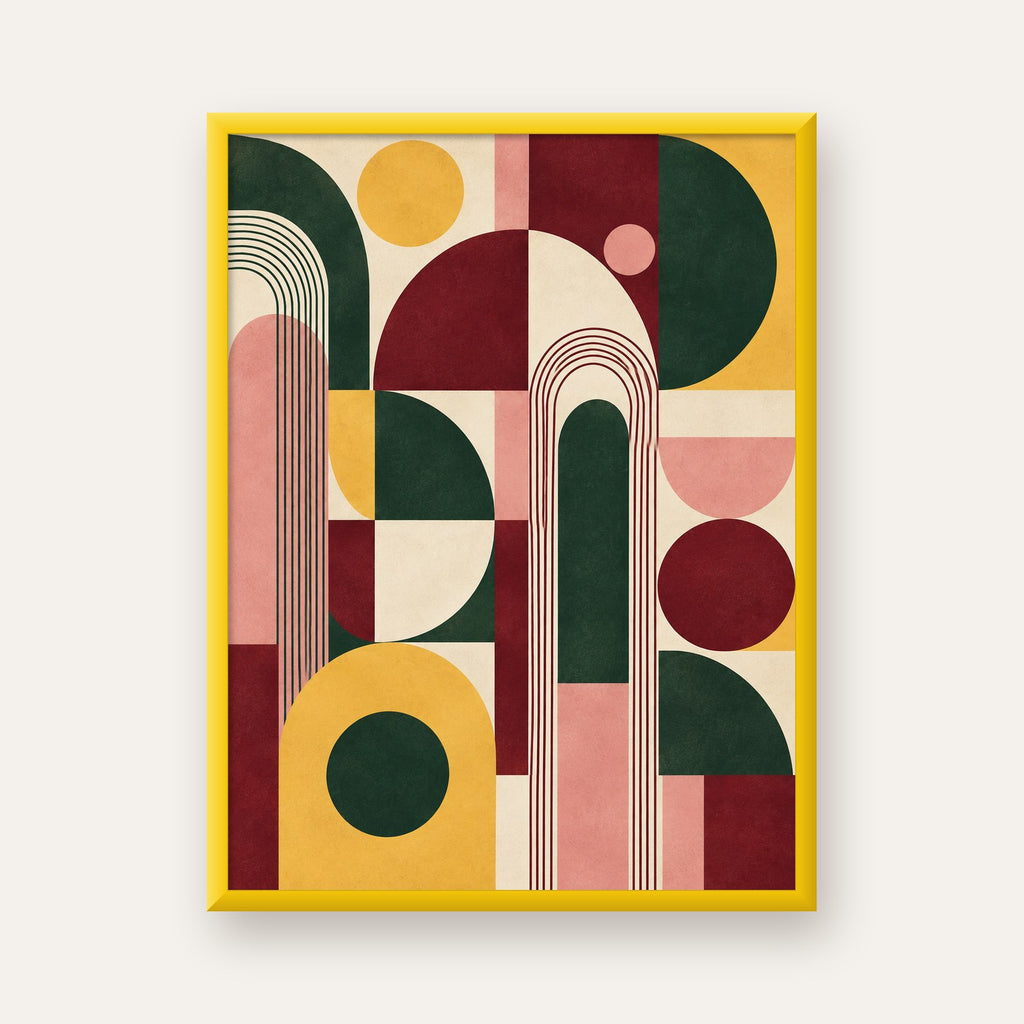 Modern Soyut Geometrik Poster – Minimal & Şık Duvar Dekoru — sarı çerçeveli