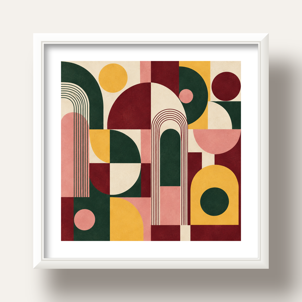 Modern Soyut Geometrik Poster – Minimal & Şık Duvar Dekoru — beyaz derin çerçeveli paspartulu