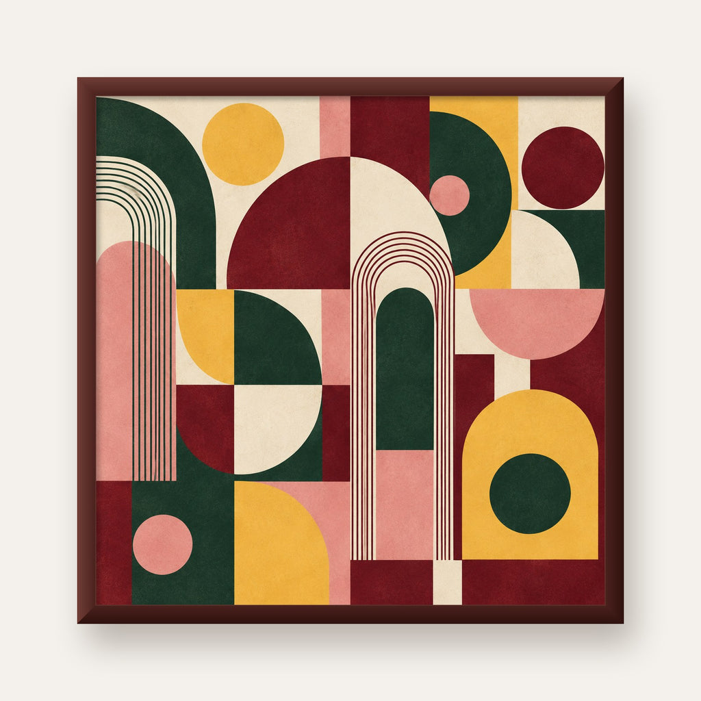Modern Soyut Geometrik Poster – Minimal & Şık Duvar Dekoru — ceviz çerçeveli