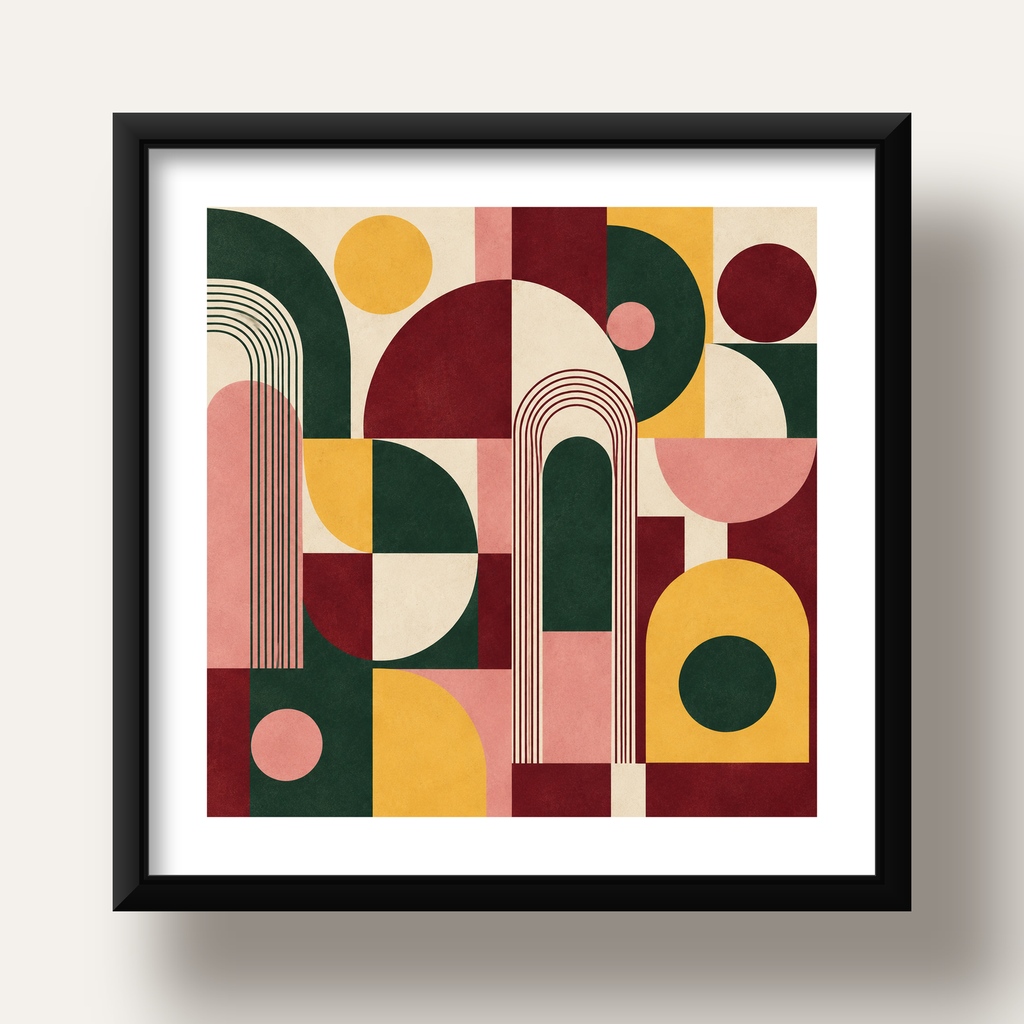 Modern Soyut Geometrik Poster – Minimal & Şık Duvar Dekoru — siyah derin çerçeveli paspartulu